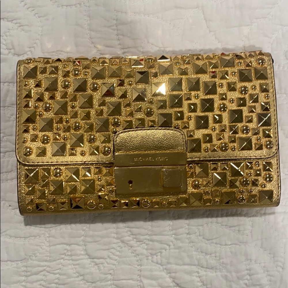 Gold studded Michael Kors clutch